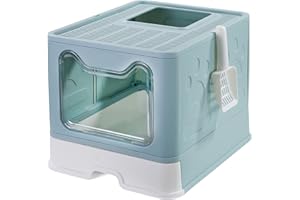 Suhaco Cassetta Igienica per Gatti con Coperchio Forato Nessun Odore e Fuoriuscita di Rifiuti, Entrata Superiore Lettiera Chiusa Paletta Inclusa per Gatto,51 x 38 x 41 cm XXL (nuovo verde)