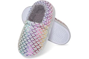 ACTLATI Girls Slippers Mermaid Princess Cozy Plush No-Slip House Shoes Memory Foam Bedroom Slippers for Indoor Outdoor