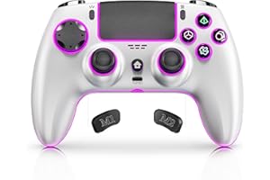 Fanlacy Wireless Controller für PlayStation – Kabelloses Gamepad mit 6-Achsen-Gyrosensor, Turbo-Funktion, Doppel-Vibration, RGB-Beleuchtung, Programmierbaren Tasten und 1000mAh Akku (Weiß)