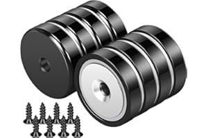 Wukong 8 Pieces Black Magnets, 32 X 8 mm Super Strong Neodymium Magnets with Hole Small Industrial Rare Earth Magnets with Screws for Whiteboards Refrigerator Kitchen Workplace