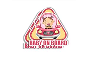 READYPRINT Adesivi BABY ON BOARD, colore Rosa, avviso bimbo a bordo per auto, misura: 12x12 cm, in vinile, impermeabile, anti graffio, anti UV, 2 pz.