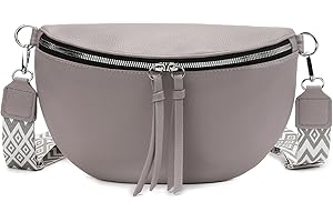 Jiliyote Crossbody Bag Damen mit Breitem Wechselgurt Leder Bauchtasche Damen Leder Breiter Gurt mittelgroße Crossbag Damen Gürteltasche für Festival Reise Alltag