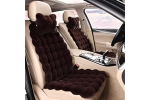 LiveGo Fuzzy Rabbit Fur Car Seat Cushion, Soft Fluffy Protector Warm Faux Rabbit Fur Non-Slip Front and Back Seat Covers Fuzzy Car Seat Interior Warm for Winter Mat Universal Fit (Coffee color, 3)