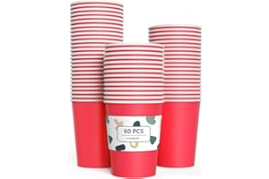 YANGTE Jinle Lot de 60 gobelets en carton jetables biodégradables et compostables pour fête, anniversaire, bricolage - Rouge - 266 ml