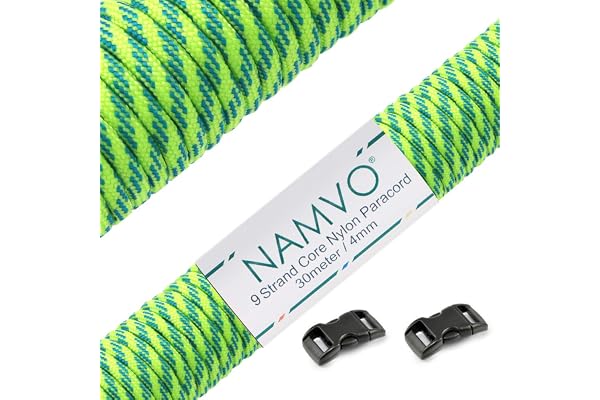 Namvo 550 Paracord Mil Spec typ III 9 inre strängar nylon fallskärmslina stark brythållfasthet 35 m gröna ränder