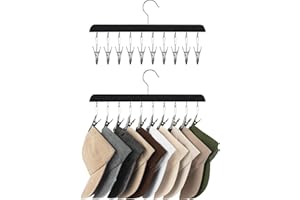 StorageWorks Hat Organiser Hangers, Set of 2 Baseball Cap Organizer with Adjustable Stainless Steel Clips, Hat Storage for Closet, Hat Racks for Baseball Caps, Wardrobe Essentials Fits All Caps, Black