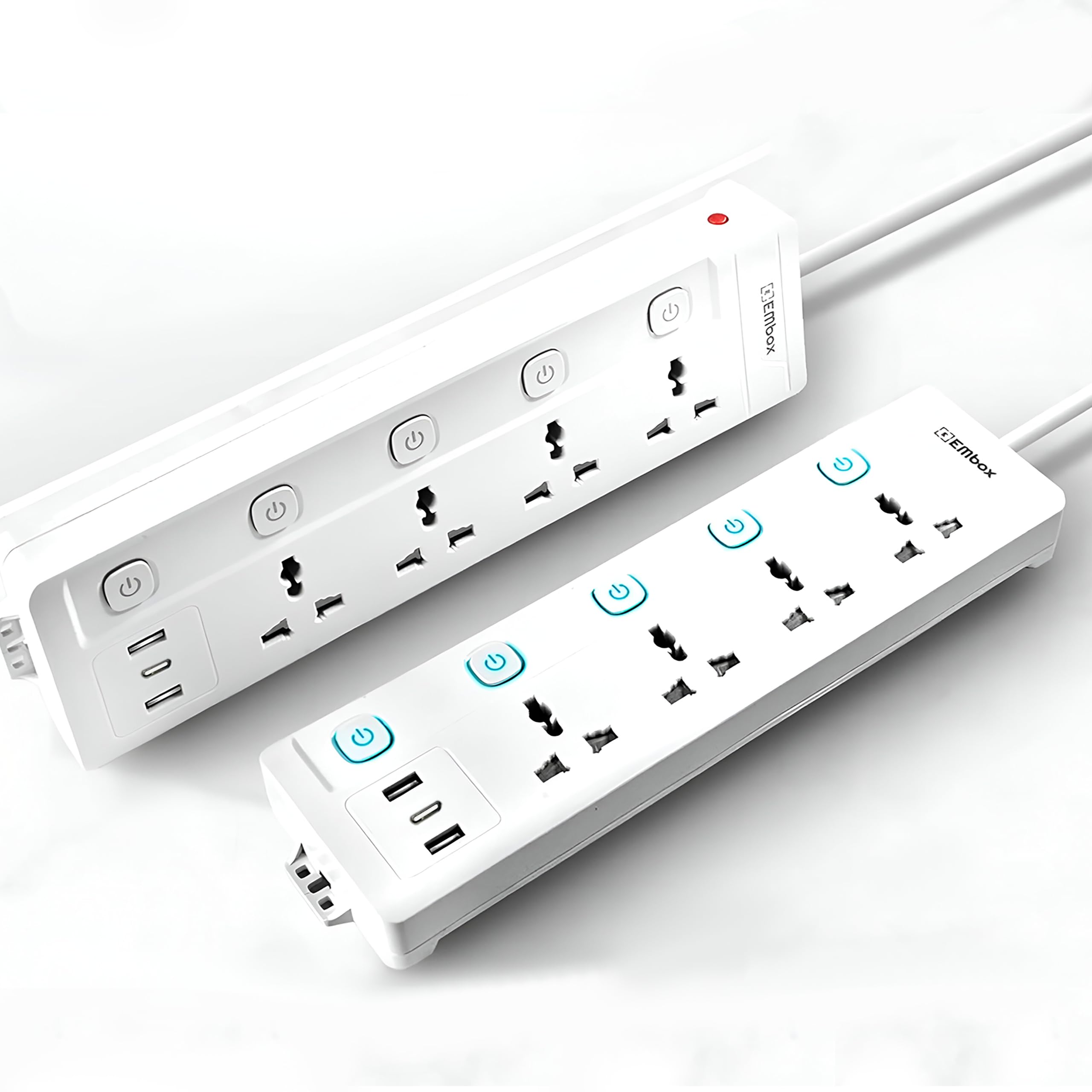 EMBOX Extension Board with USB (2.4 A) 3 USB Ports Master Switch Spike Guard, 6 amp Universal Sockets LED Indicator Safety Shutter (4 Socket + 3 USB (1 Type c), 2 Meter Cable with Overload Protector)