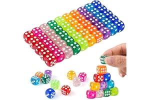 NEEROW 50 Piece Dice Set, 14 mm Play Dice, Acrylic Dice Colourful with Round Corners for Dice Games, Table Games, Bar, KTV Party, Tutoring, 10 Colours with Storage Box