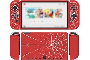JINGDU Etui ochronne kompatybilne z Nintendo Switch OLED 2021, etui TPU akcesoria do konsoli Switch i Grip Joy-Con, ochraniacz na przełącznik z 4 uchwytami na kciuki, czerwona pajęczyna