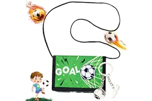 Gloryit Porte Monnaie Enfant,Portefeuille pour Enfant garçon- Motif Football,Porte-clés de Football en métal,Fermeture Velcro,Porte-Monnaie pour Enfants, pour Adolescents, garçons et Filles