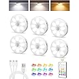 EZVALO Under Cabinet Lighting, Rechargeable Motion Sensor Puck Lights with Remote, 3 Color Temps &12 RGB LED Rechargeable LED Night Light, Dimmable Magnetic Under Counter Lights for Kitchen (6 Pack)