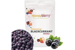 HONEYBERRY Liofilizowana czarna porzeczka w całości (100 g) bez dodatku cukru, 100% naturalna, bezglutenowa, przyjazna dla wegan