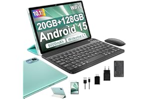 fezawio 2025 Android 15 Tablet 10 Pulgadas, 20GB RAM + 128GB ROM (TF/1TB),Tableta Octa-Core/Widevine L1/WiFi6&BT5.0/6000mAh, 8+5MP/1280 * 800 IPS,ratón,Tablet con Funda y Teclado-Verde