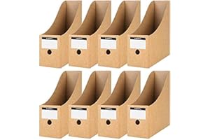 Koogel Magazine File Holder 8-Pack, Kraft Paper Cardboard Magazine Organizer with Labels, A4 File Folder Storage Box for Office, Home, School Desk Document Organiser