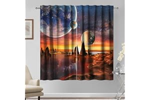 Kzzfqxb 117x138cm Space Curtains 2 Panels, Science Fiction Overlooking Planet Scenery Future Universe Explore Window Drapes, Fantasy Spectacular Decor for Children Teens Bedroom Living Room