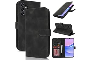 Zouzt Hülle für Samsung Galaxy A15 5G / A15 4G, Stoßfestes PU Leder Handyhülle Lederhülle Klapphülle mit Kartenhalter und Standfunktion Flip Leather Wallet Phone Cover (Vintage Schwarz)
