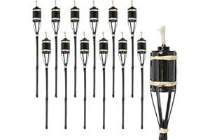 Harbour Housewares Bamboo Fire Torches - 60cm - Black - 12x Garden Lighting Traditional Tiki Torches Outdoor Paraffin Oil Lamp Candle Flame Lantern with Removable Screw Top