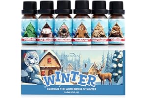 SNOWSEN Winterzeit Ätherische Öle Set, 6 x 10 ml Aromatherapie Ätherische Öle für Diffuser, Diffuser Öl, Seifenduftöl - Weihnachtskranz, Lebkuchen, Zuckerkekse, heiße Schokolade, Pfefferminze, Zimt