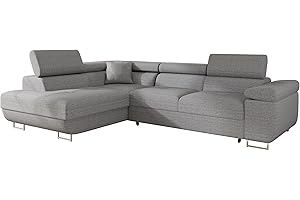 ‎MIRJAN24 Mirjan24 Ecksofa Torezio mit Bettkasten, Einstellbare Kopfstützen, Sofa mit Schlaffunktion, Eckcouch für Wohnzimmer, Polsterecke, L-Form Couch mit Bettfunktion (Lux 05, Seite: Links)