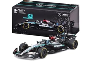 Bburago - Mercedes-AMG F1 W15#63 George Russell 2024, Scala 1:43, Modellino Diecast con Casco e Teca Espositiva, Dettagli Realistici, Licenza Ufficiale Mercedes, Età 14+
