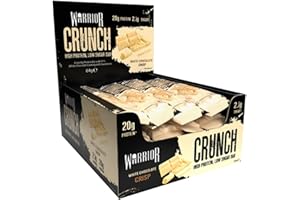 ‎WARRIOR Warrior Crunch Proteinriegel 12 × 64 g (Weiße Schokolade Crisp) – 20 g Eiweiß pro Riegel – Zuckerarmer High-Protein-Snack, Knusprig – ideal für Muskelaturaufbau & Ernährung unterwegs