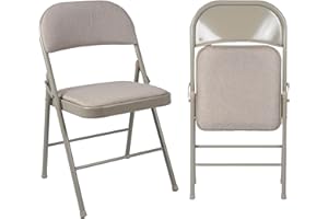 ARIANA HOMEWARE Folding Chairs Padded Fabric Seat - Heavy Duty Metal Frame - Multi-Purpose Foldable Backrest Chair - Easy Fold & Store Cushioned Seats (Beige, 1 x Chair)
