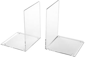 OSCO Acrylic Bookends with Clear Rubber Pads Non Slip, Stylish Acrylic Book Supports for Desk, Office, Shelf, Home, Modern Design, H17.2 x W12 x D12 cm, Clear (Medium)