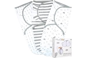 MAMA CHEETAH Kocyk dla niemowląt do owinięcia, zawijany dla niemowląt (0-3 miesiące), regulowany zestaw do zawijania dla noworodka, 3-pak miękka bawełna organiczna, szary