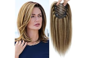 GULALUUK Blonde Hair Toppers for Thinning Hair - Real Human Mix Brown Blonde Topper, Silk Base - 10x12cm, 12inch