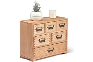 KIRIGEN Desk Drawer Cabinet Storage Organiser 6 Drawers Mini Chest with Lable Holder Handles for Home Office Desktop Organiser and Storage Natural