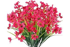 Ksnnrsng 6 Piezas Flores Violeta Artificiales,Plantas Resistentes UV,para Interior Exterior Decoración hogar Ventana Porche Cocina jardín arbustos Colgantes Plantas Decoración (Rosa roja)