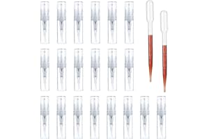 LUCKNIGHT Minibotellas para muestras de perfume, portátiles y rellenables, botellas vacías de plástico con atomizador y pipeta cuentagotas, para viajes, aceites esenciales, perfume, loción (2 ml, 20 unidades)