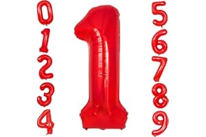 OUSUGA 40 Inch Red Number Balloon, Large Foil Helium Number 1 Balloons Giant Red Birthday Balloons Mylar Digit Balloon for Boys Girls Birthday Wedding Anniversary Engagement New Year's Party Decorations