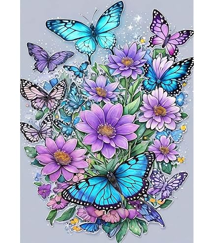 Diamond Painting Kit Pour Adulte Débutant, Fleurs Papillon
