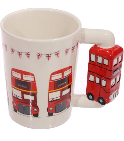 Vixar Tazza London Bus – Ceramica Rossa Con Design Acquerello – 311g – Adatta A Microonde E Lavastoviglie – Idea Regalo - 2