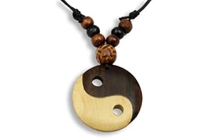 ISLAND PIERCINGS Island Piercing N285 - Collana con ciondolo in legno Ying Yang, fatta a mano, lunghezza regolabile.