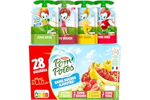 POM'POTES® - Compote Gourde Sans Sucres Ajoutés* - Pomme Nature - Pomme Banane - Pomme Brugnon - Pomme Fraise - Pommes Françaises - Source De Fibres - Nutri-Score A - 3 Ans Et Plus - 28 x 90g