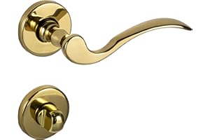 JUVA - Maniglia per porta della camera con rosetta, stile vintage, in ottone anticato lucidato - Cucchiaio - Cilindro profilato - Maniglia per porta per spessore 35-47 mm - 1 Set