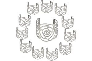 12 Stück Serviettenringe Set,KAKOO Metal Rose Morderne Serviettenhalter für Hochzeit Geburtstag Weihnachten Taufe Tisch Dekoration (silber)
