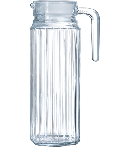 Sendez Brocca In Vetro Per Succhi 1,1L Con Coperchio In Plastica E Beccuccio Versatore - Lavabile In Lavastoviglie, Vetro Strutturato Trasparente - 2