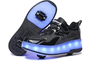 YongerYong LED Strips Roller Skate Shoes with Double Wheels for Kids Automatic Retractable Skateboarding Shoes Outdoor Sports Gymnastic Sneakers