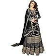 Miss Ethnik Women's Faux Georgette Semi Stitched Top With Stitched Faux Georgette Bottom and Faux Georgette Dupatta Embroidered Straight Kurta Dress Material (Kurta Palazzo Set)