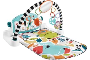 Fisher-Price Blå musikalisk och lysande pianomatta, bärbar, 4 spellägen progressiv uppvaknande, fransk version, barnleksak, från födseln, HWY56