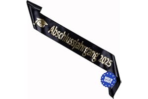 KEPI - Schärpe für Schulabschluss mit Aufschrift (Abschlussjahrgang), Jubiläumsjahr 2025, Gelegentliche Schärpe aus Satin, Universalgröße 170/10 cm, Party Deko - Schwarz mit Goldener Aufdruck