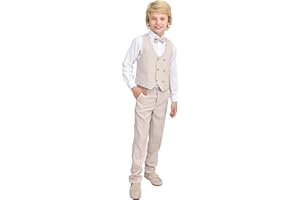 Lilax Toddler & Little Boys Suit Set, Formal Suit Vest, White Dress Shirt, Dress Pants and Bowtie 4 Piece Suit Set