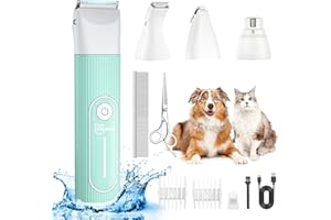 Hoofun 4 in 1 Tosatrice per Cani IPX7,Silenzioso con Cavo USB Tosatrici Elettriche per Toelettatura per Cani,rasoio elettrico per cani per Taglia Capelli Intorno a Zampe, Occhi (Blue)