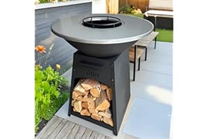 PAKKETPANDA Plancha - BBQ - Grill - Brasero - Plaque de cuisson - Extérieur - Plancha - Anneau de barbecue - ASH NOVA Large - Cheminée de jardin - Barbecue - Rangement du bois - Aspect luxueux - Plaque de cuisson