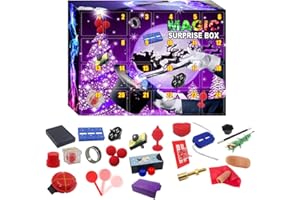 Dapuly Calendrier de l'Avent de Noël, 24 pièces Magician Tricks Kit d'accessoires pour débutant Magic Prop Performance Show Cadeau pour adultes