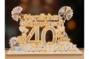 ARTREE 40 Geldgeschenke Geburtstag Frau Mann, Holz Schild Gästebuch mit LED Lichterkette, Personalisiertes Geschenke zum 40 Geburtstagszahlen, 40 Jahre Geburtstag Deko, Herzlichen Glückwunsch
