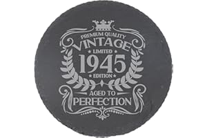 ALWAYS LOOKING GOOD 80th Birthday Gift for Men Vintage 1945 Aged to Perfection Engraved Slate Coaster Present for 80 Year Old Etched Natural Slate Placemat (Round Slate)